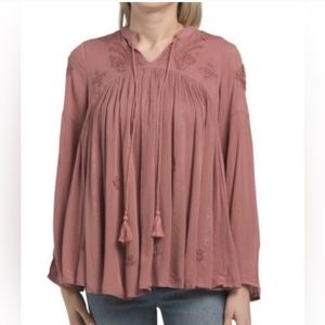 Embroidered Tunic Top, Peasant, Flowy, Boho, Babydoll, Size M